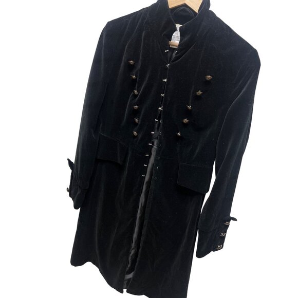Newport News Vintage Y2K Goth Long Black Velvet Sergeant Pepper Coat - Picture 1 of 8